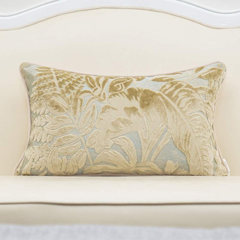 Alerfa 12 x 20 Inch Beige Rectangle Maple Leaf Pillow Embroidery Cut Velvet Cushion Case Luxury Modern Lumbar Throw Pillow Cover Decorative Pillow for Couch Sofa Living Room Bedroom Car - Image 1